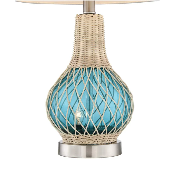 Alana Blue Glass Accent Night Light Lamp with Table Top Dimmer