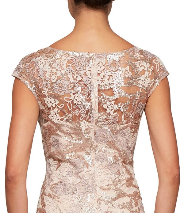 Women's Alex Evenings Sequin Embroidered Trumpet Gown - 14, Rose Gold