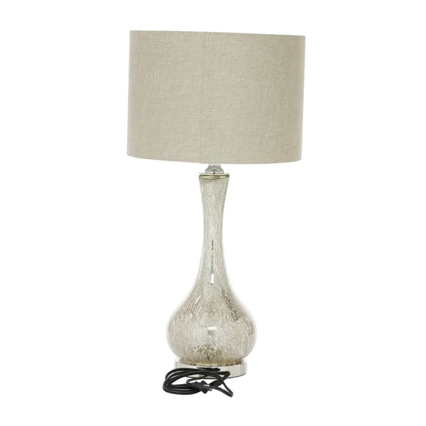 Litton Lane 14 in. x 27.5 in. Tall Silver Beige Mercury Glass Lighting Table Lamp with Beige Drum Shade