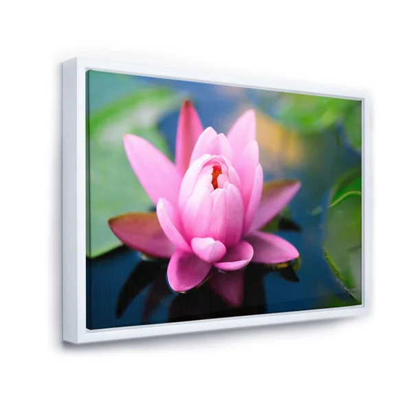 Designart 'Large Lotus Flower in The Pond' Floral Framed Canvas Art Print - 32 in. Wide x 16 in. High - White