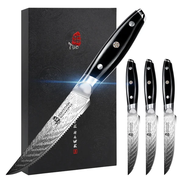Highly Recommend 4-Pcs Serrated Steak Knife Set-Black Hawk-S, Tuo Cutlery