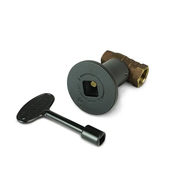Starfire Designs 1/2 inch Straight Decorative GAS Key Valve Kit with Flat Black Floor Plate Flange and Key