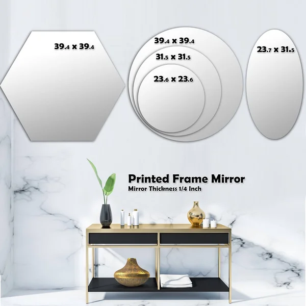 Designart 'Golden Marble Design III' Modern Round or Oval Wall Mirror - Leaves - 24 in. Wide x 24 in. High