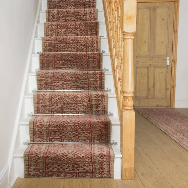 runrug USA Afrikans Taupe - Red Stair Carpet Runner Length: 23 Foo