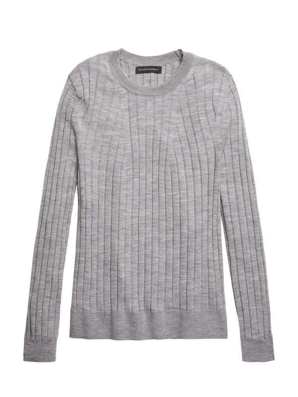 Banana Republic Women's Washable Merino Ribbed Sweater Heather Gray Size XS