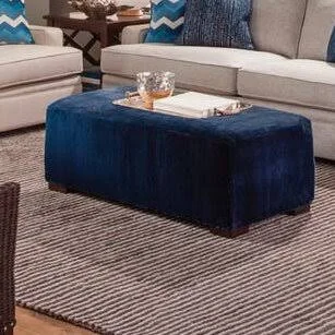 Campos 48.5x22 Rectangle Cocktail Ottoman Braxton Culler Body Fabric: Gray and Teal Stripe; 0216-53 - Leg Color: Frost White Fini