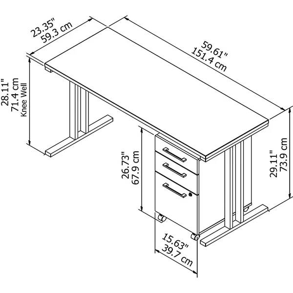 Bush Business 400 Series 60x22W x 24x22D Table Desk with 3 Drawer Mobile File Cabinet