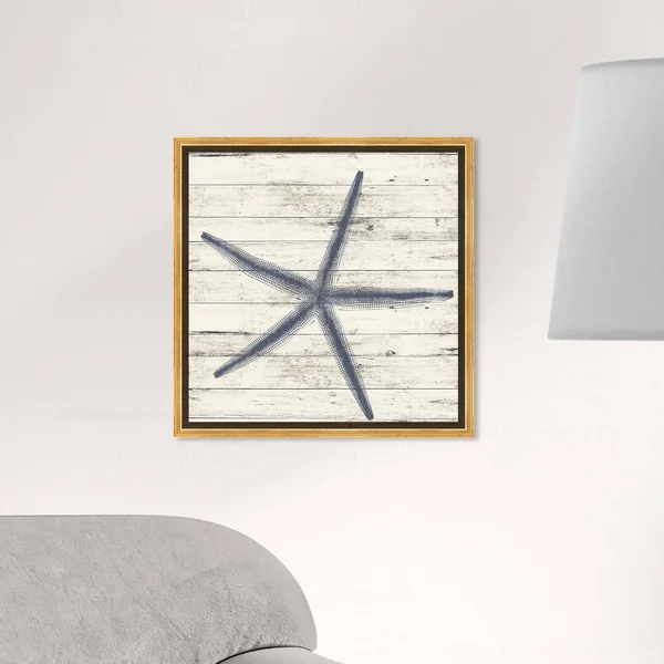 Oliver Gal 'Starfish Blue' Nautical and Coastal Wall Art Framed Canvas Print Marine Life - Blue, White - 16 x 16 - Gold