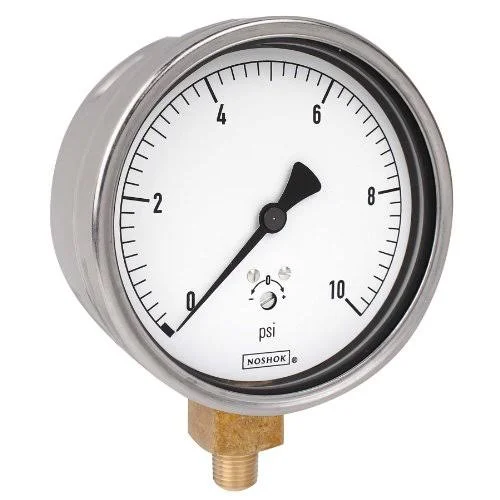 Noshok 200 Series 304 Stainless Steel Dry Dial Indicating Low Pressure Diaphragm Gauge with Bottom Mount, 4x22 Dial, +/-1% Accur