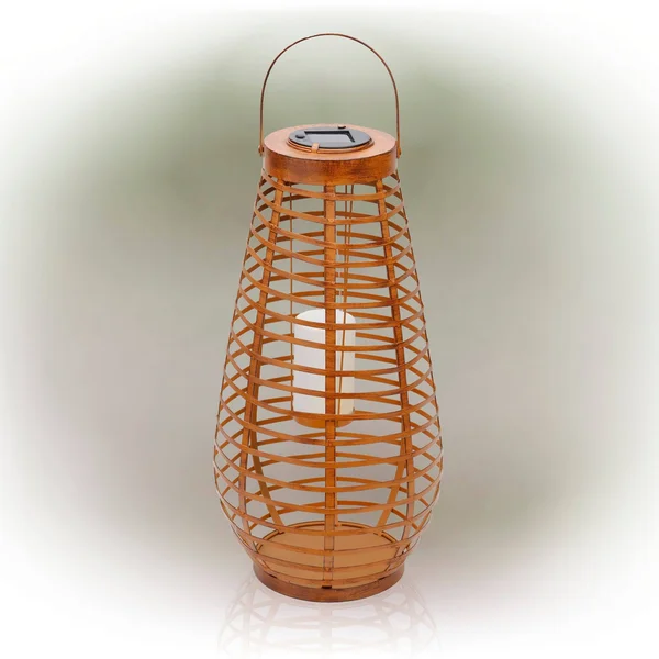 Alpine Small Metal Cylinder Solar Lantern with Flickering LED Lights