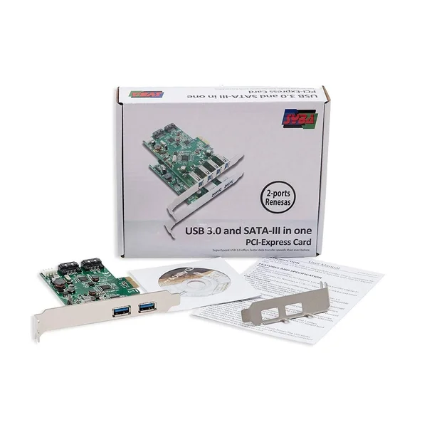 Syba - SD-PEX50063, 2-Port USB 3.0 and 2 Port SATA III PCIe 2.0 Card