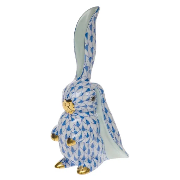 Herend Rabbit with One Ear Up Blue