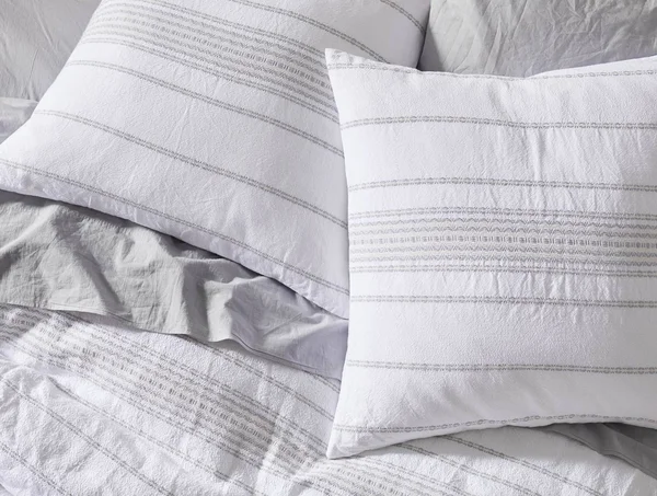 Coyuchi Rippled Stripe Organic Sham - Ivory with Black, Standard