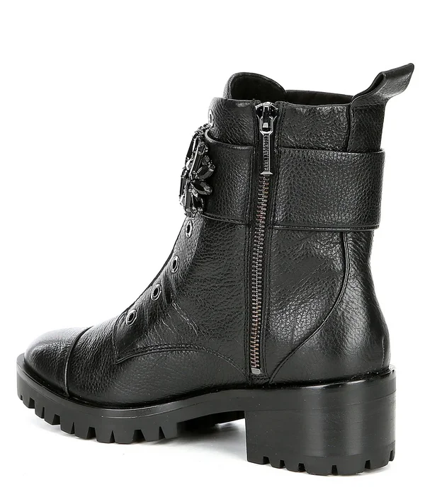 Karl Lagerfeld Pippa Crystal Embellished Platform Boot Black Leather