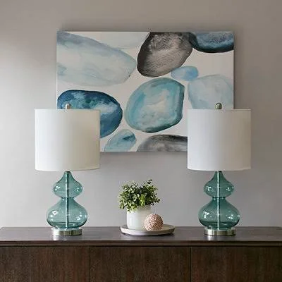 Curved Blue Glass Table Lamps, Set of 2