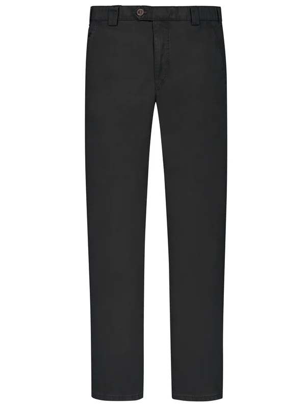 Plus Size : Meyer, Washed Cotton Stretch ‘Roma’ Chinos in A Blackfor Men