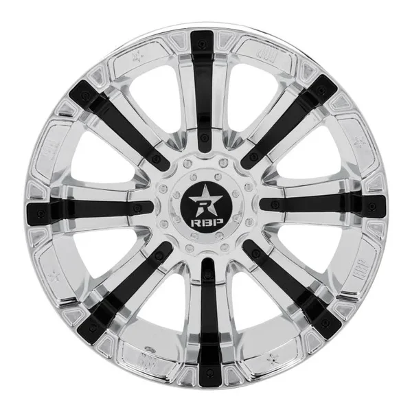 RBP 94R 20x10 6x135/139.7 BP - 4.5 BS, -25mm Offset 87mm CB Chrome w/Black Inserts Wheel