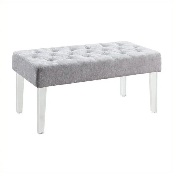 Riverbay Furniture Acrylic Leg Platinum Bench in Clear, Silver
