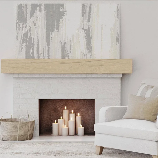 Ekena Millwork MANURW06X06X48PP 6x22H x 6x22D x 48x22W Riverwood Faux Wood Fireplace Mantel - Natural Pine