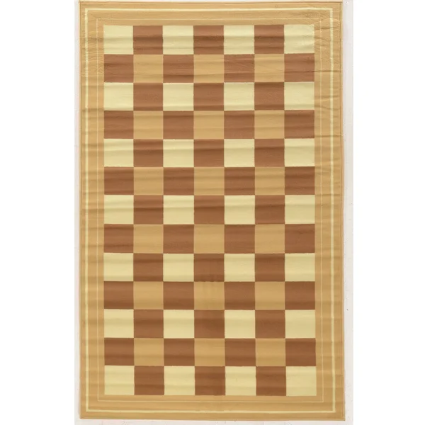 Linon Capri 4&3x22 x 7&3x22 Buffalo Check Rug in Beige