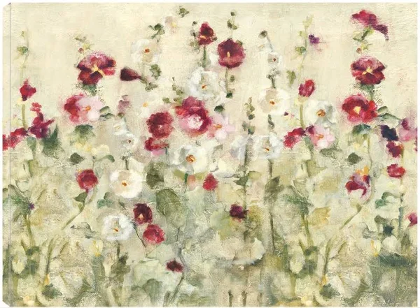 Hollyhocks Row Cool Canvas Prints by Cheri Blum 32x24 Fineartcanvas