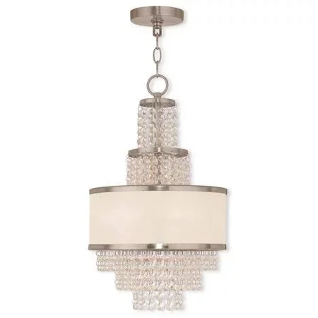 Brushed Nickel Tone Finish Mini Chandeliers Candelabra Base Type 20 inch Long 3 Light Fixture, Size: 20.5 in