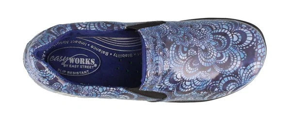 Easy Works by Easy Street Bind Work Shoes 5 M Blue Mosaic Patent