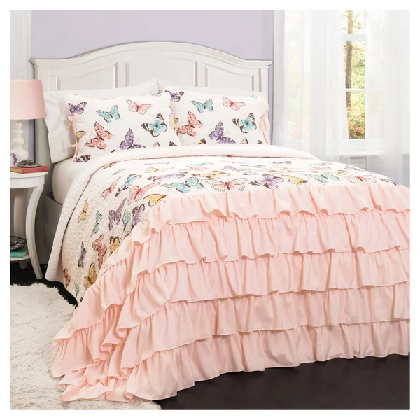 Lush Decor Flutter Butterfly Quilt Pink Set Full/Queen