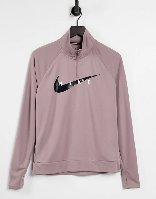 Nike Running Swoosh Half Zip Mid Layer Top in Purple