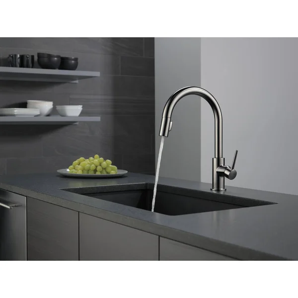 Delta Faucet 9159-LS-DST Trinsic Single Handle Kitchen Swivel Pull-Down, Chrome