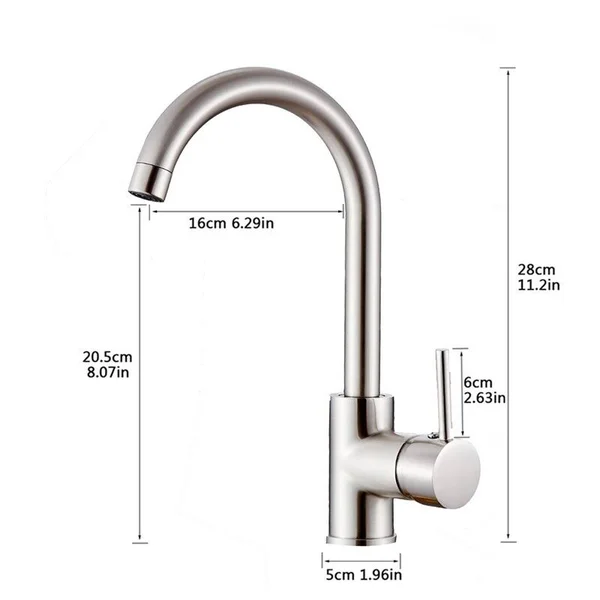 Modern Single Handle Kitchen Sink Faucet, 1 Hole Mounted - Silver