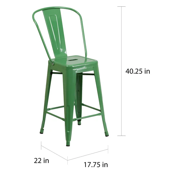 4 Pack 24x22 High Metal Indoor-Outdoor Counter Height Stool with Back - Silver
