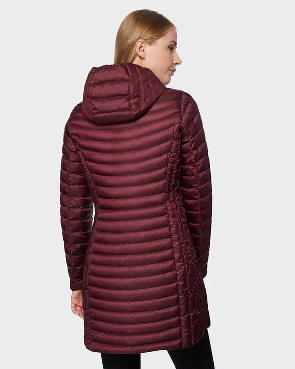 32 Degrees Women's Ultra-Light Long Packable Down 3/4 Jacket Darkest Spruce, XL