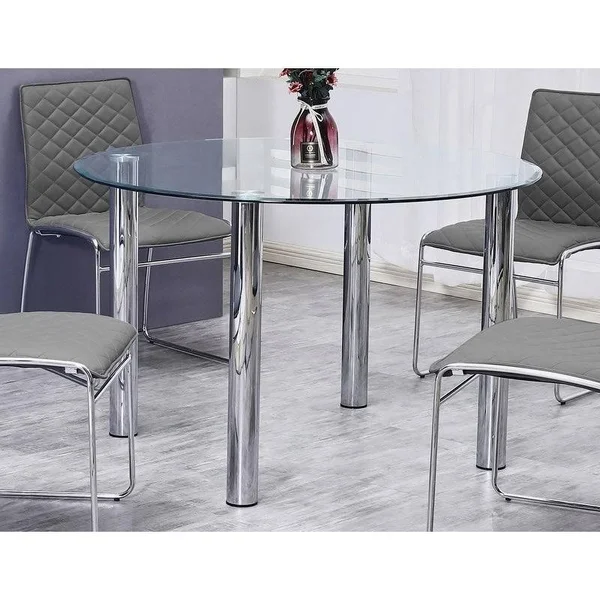 Best Master Furniture Duncan Clear Glass w/ Chrome Round Dinnette Table