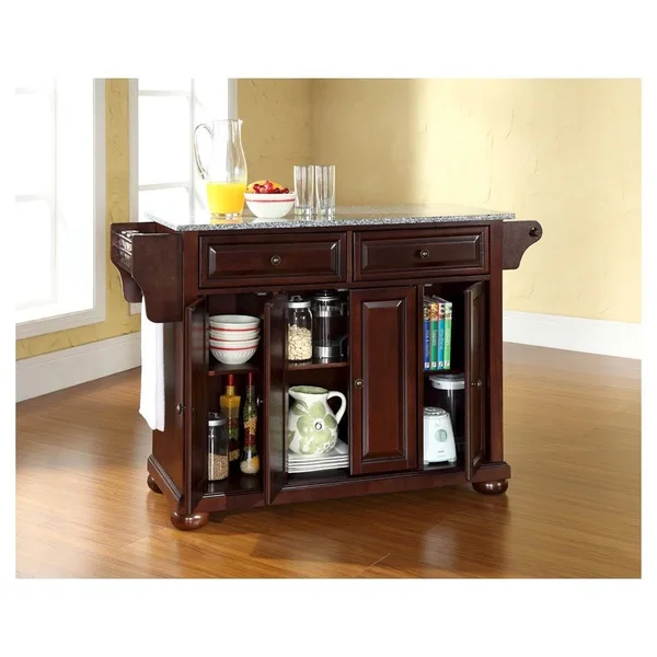 Crosley Furniture Alexandria Solid Granite Top Kitchen Island, Mahogany, 52" x 34" x 18"