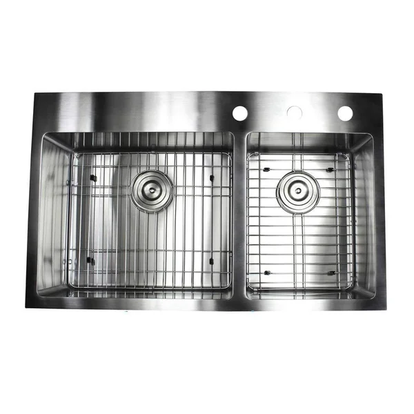 33 inch Drop in Topmount Stainless Steel Kitchen Sink Package 16 Gauge Double 60/40 Bowl Basin w/ 9 Gauge Deck - Complete Sink P - 33" x 22"