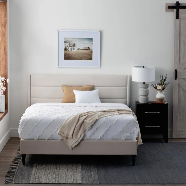 Brookside Sara Upholstered Bed with Horizontal Channels - Cream - Twin XL