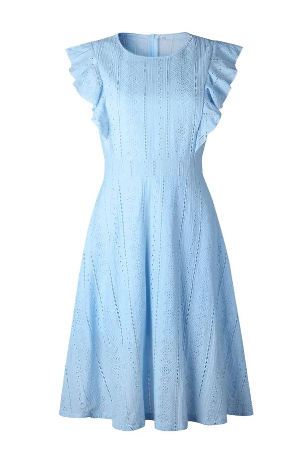 Elegant Flounce Lace Design Mid Calf Dress(2 Colors) XL - Blue