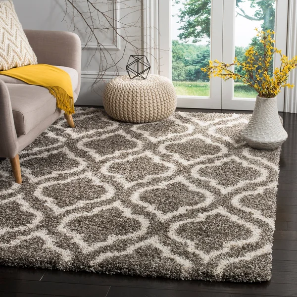 Safavieh Hudson Shag Pala Moroccan 2-Inch Thick Rug Grey/Ivory 10& x 14& 10& x 14& Indoor Living Room, Bedroom, Dining Room Rect