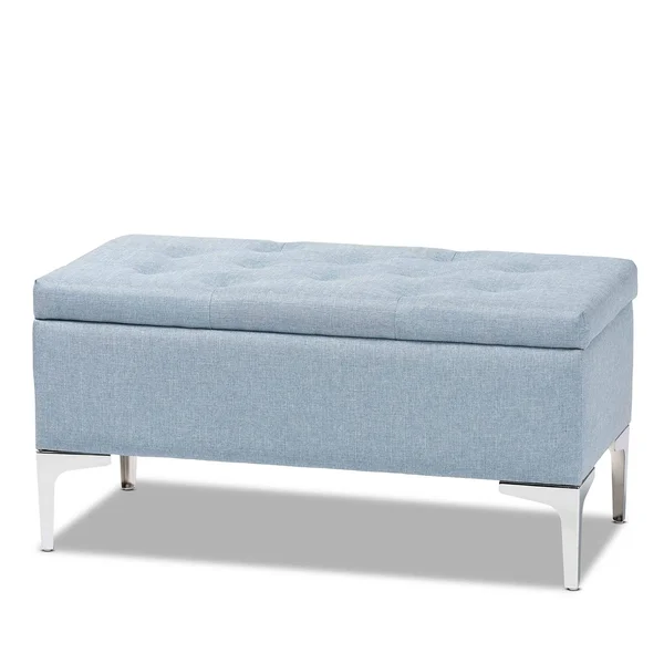 Mabel Modern and Contemporary Fabric and Silver Metal Storage Ottoman - Blue