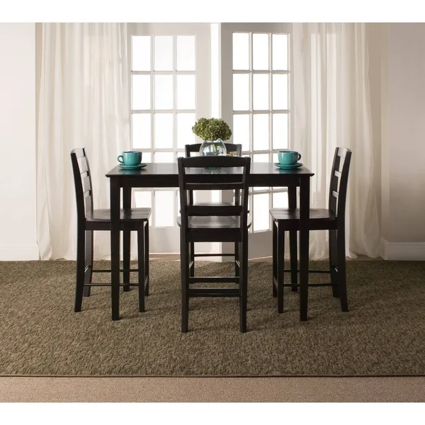 International Concepts Bartlett 5 Piece Counter Height Dining Table Set with 4 Madrid Stools - Black