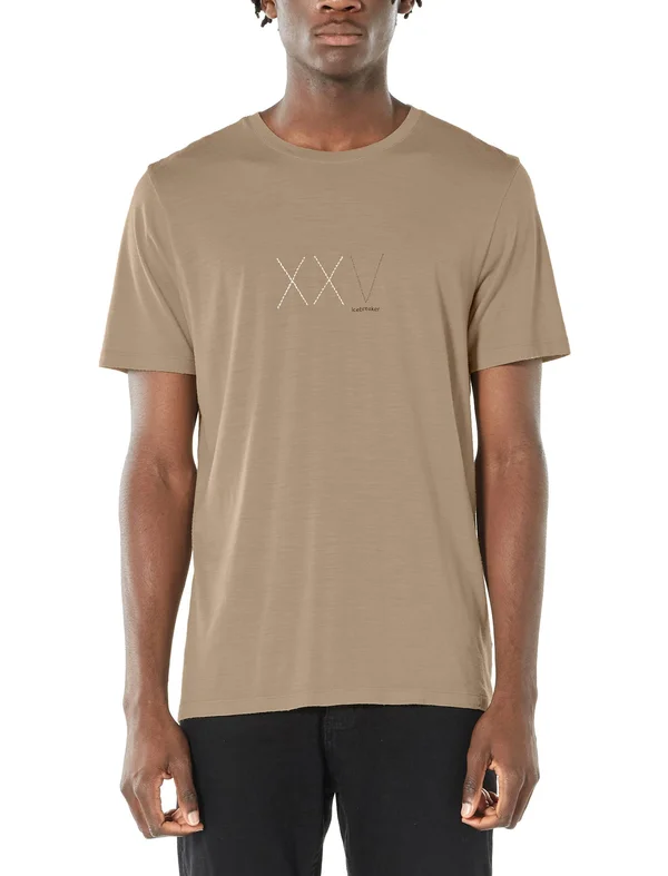 Icebreaker Men's Nature Dye Merino Tech Lite Short Sleeve Crewe T-Shirt Anniversary XXV, Size Large, Almond, Merino Wool/Nylo