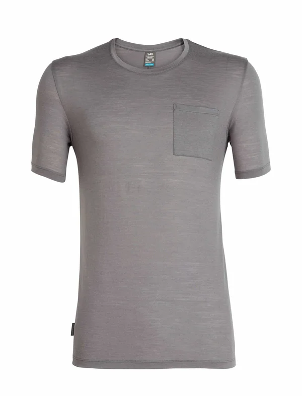 Icebreaker Solace Short Sleeve Pocket Crewe Timberwolf Heather 002 XL T Shirt Men