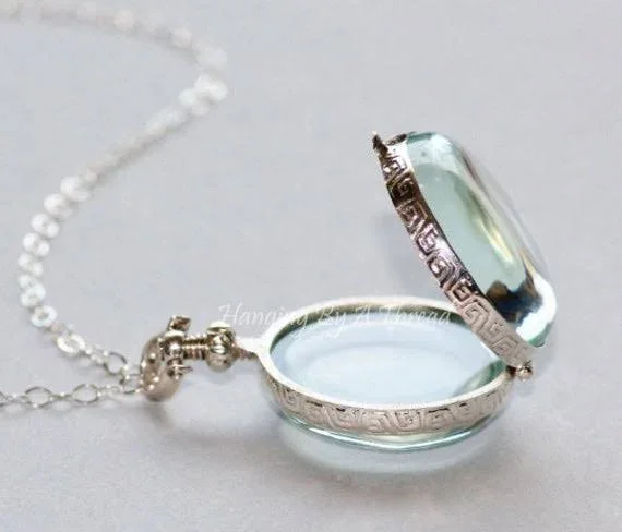 Solid Sterling Silver Round Locket, Double Sided Clear Glass Locket, Bubble Locket, Keepsake, Heirloom, Large Round Locket Necklace, G
