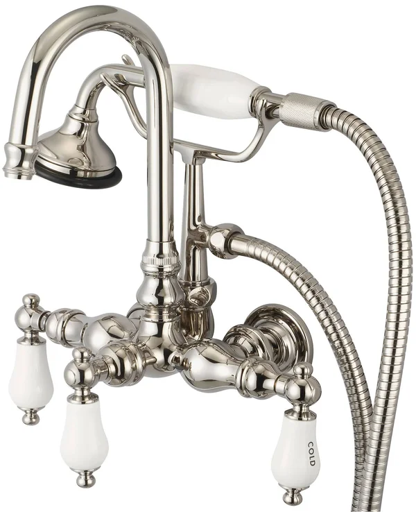 Water Creation F6-0012-05 Vintage Classic 3-3/8 Center Wall Mount Tub Faucet with Gooseneck Spout - Straight Wall Connector &