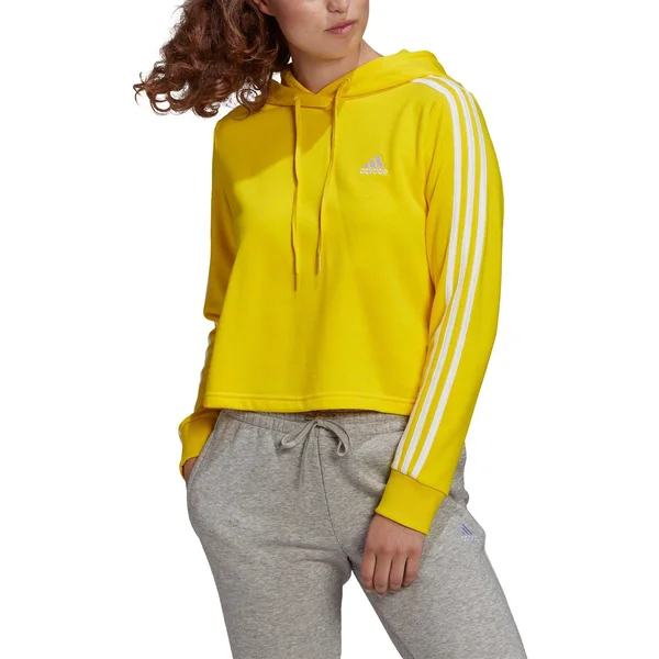 Adidas Women's Essentials 3-Stripes Cropped Hoodie, Small, Yellow