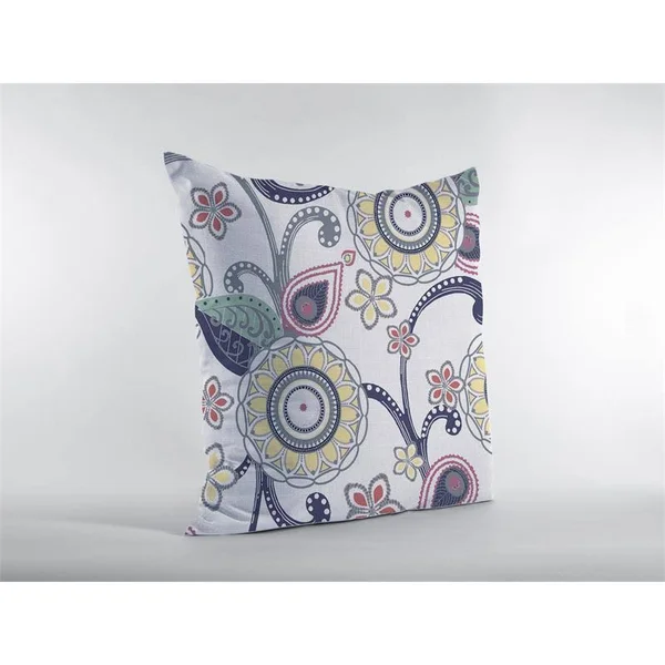 Flower Circles Zippered Pillow Yellow Green Dark Blue on White 20x22x20x22