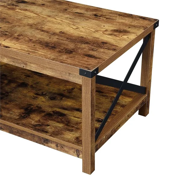 Pemberly Row Coffee Table in Nutmeg Wood Finish and Black Metal