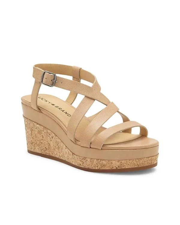 Women's Lucky Brand Batikah Strappy Wedge Sandal - Size 5.5 M - Beige
