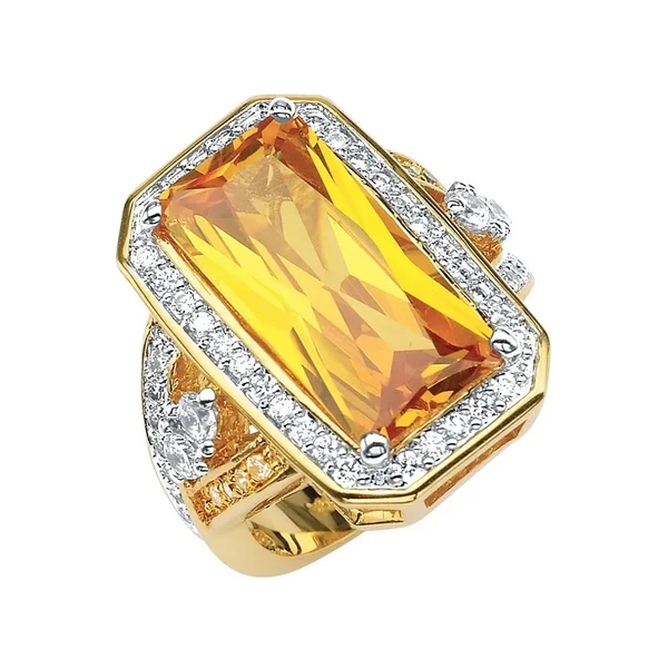 PalmBeach Jewelry 45.52 TCW Emerald-Cut Canary Yellow Cubic Zirconia Cocktail Ring 14K Yellow Gold-Plated